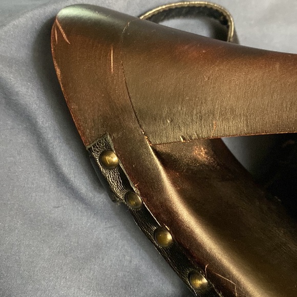 Women’s Hilary Radley sz.8M Black Leather/Wood Ankle Strap Heels Embellish/Rivet - Picture 16 of 16